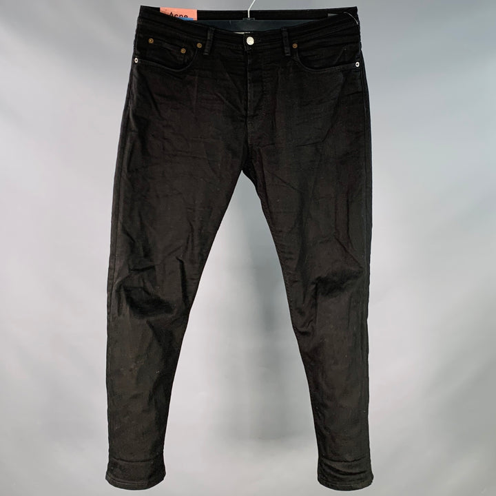 ACNE STUDIOS Size 34 River Stay Black Twill Cotton Blend Tapered Slim Five Pockets Jeans