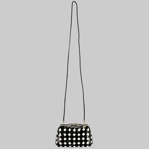 BALENCIAGA Black White Sequined Evening Handbag