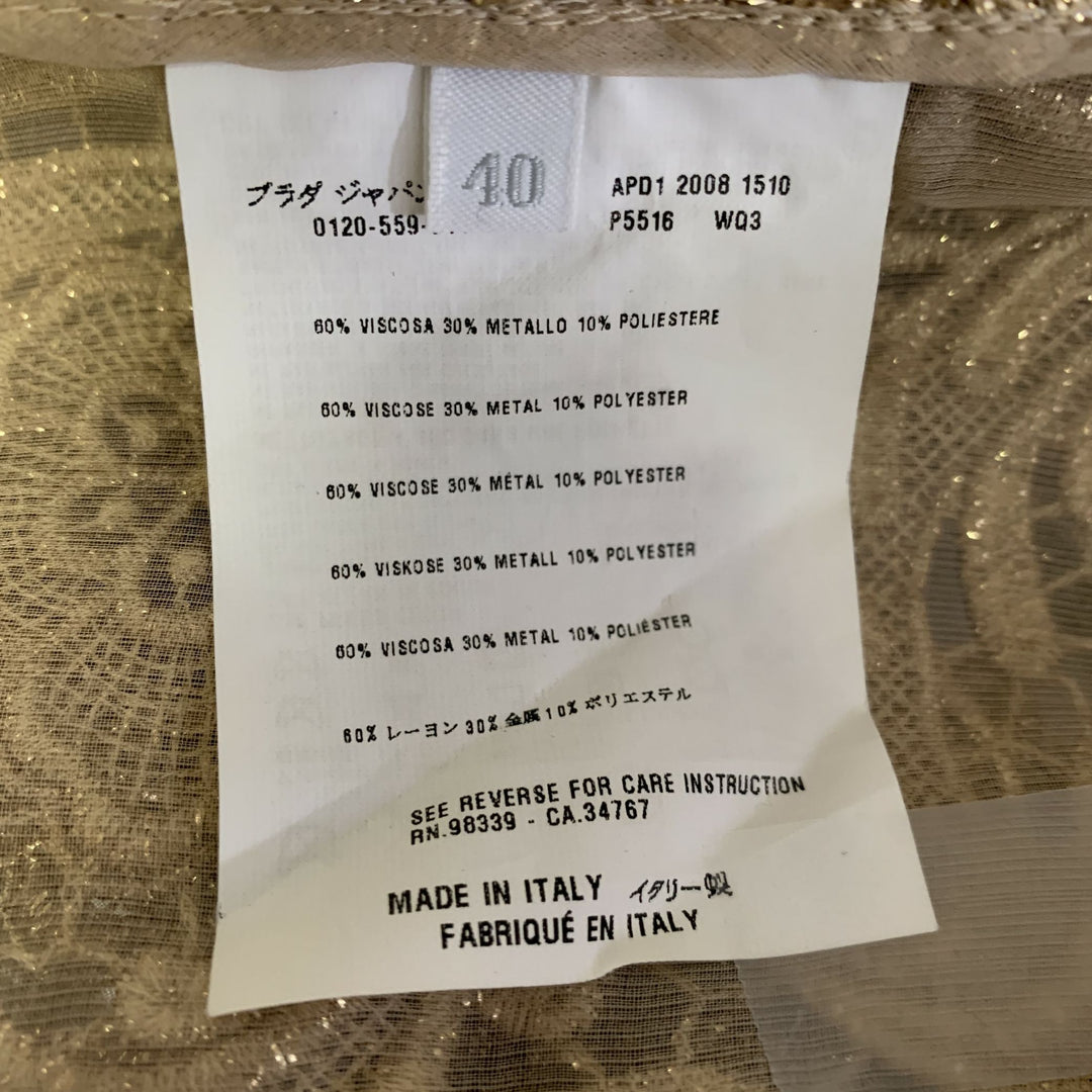 PRADA Size 8 Gold Lace Floral Skirt Suit