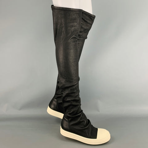 RICK OWENS Talla 6 Botas medias sin cordones de cuero blanco y negro