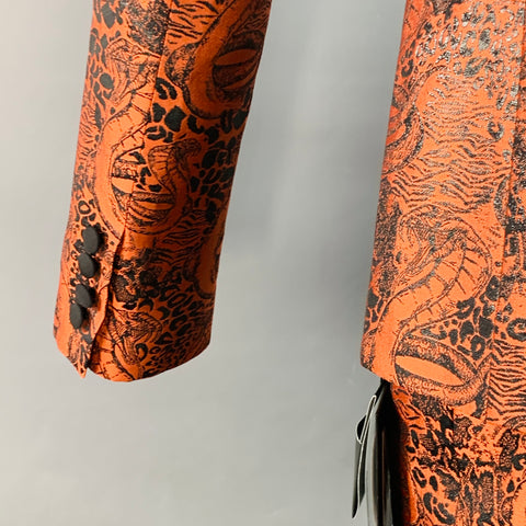 MARCELL VON BERLIN Size 38 Viper Orange Black Jacquard Shawl Lapel Cuffed Suit