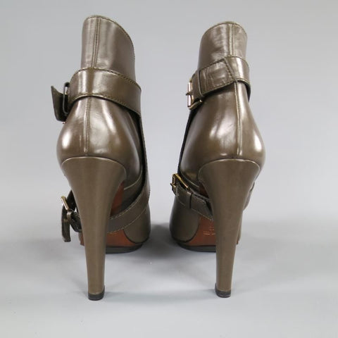 ETRO Size 9 Olive Taupe Green Leather Harness Platform Booties Boots