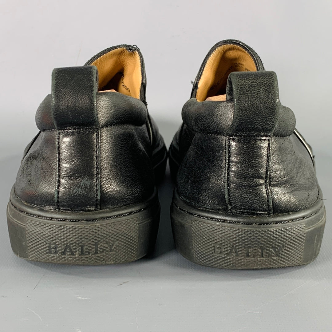 BALLY Size 9.5 Black White Stripe Leather Slip On Loafers