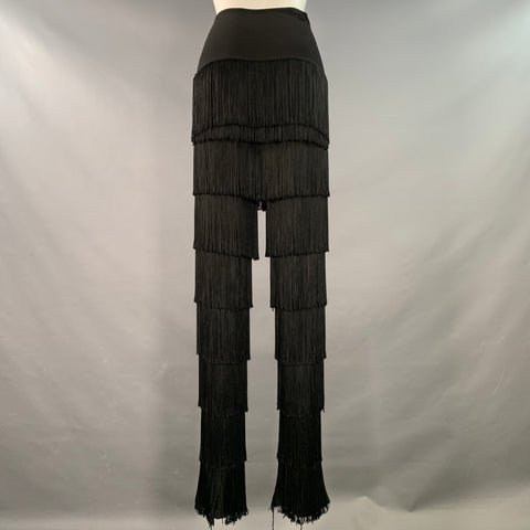 NORMA KAMALI Size M Black Polyester Blend High Waisted Fringe Dress Pants