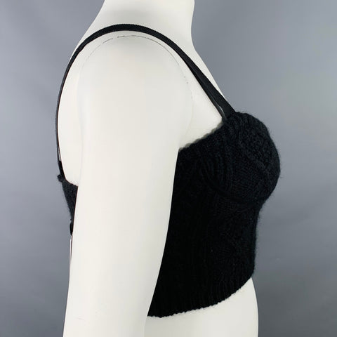 VALENTINO Size L Black Mohair Blend Knit Bustier Casual Top