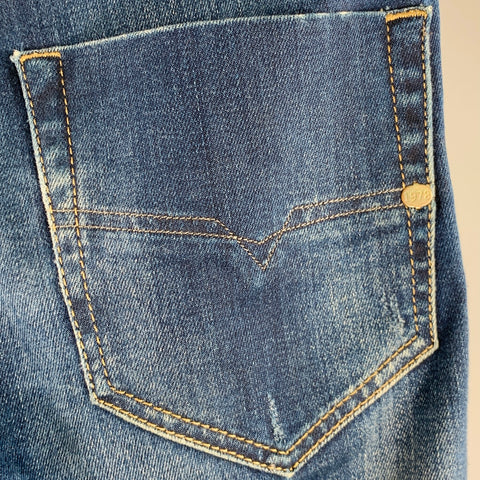 DIESEL Size 26 Tepphar Blue Distressed Cotton Blend Tapered Slim Jeans