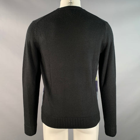 SAKS FIFTH AVENUE Size M Black Blue Yellow Stripe Acrylic Blend Sweater