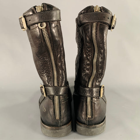 PAUL SMITH Size 12 Black Leather Motorcycle Boots