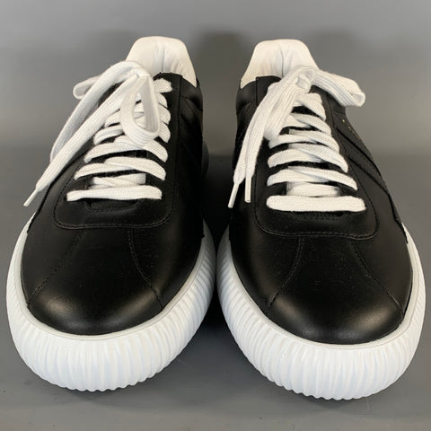 LANVIN Size 9 Black White Leather Lace Up Sneakers