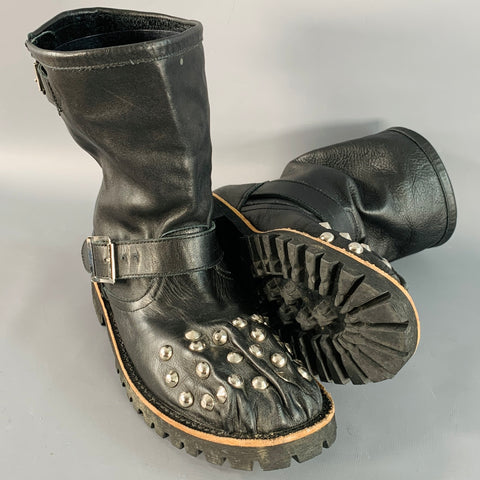 COMME des GARCONS Size 7 Black Leather Studded Pull On Engineer Boots