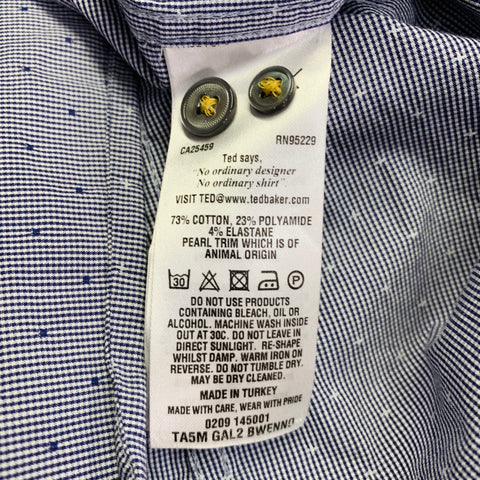 TED BAKER Taille XS Bwenno Bleu Marine Pois Blancs Coton Mélangé Une Poche Chemise Manches Courtes