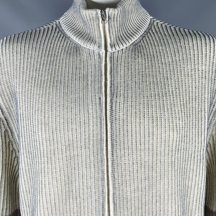 MAISON MARGIELA Size L Cream Grey Two Toned Acrylic Wool Zip Up Sweater