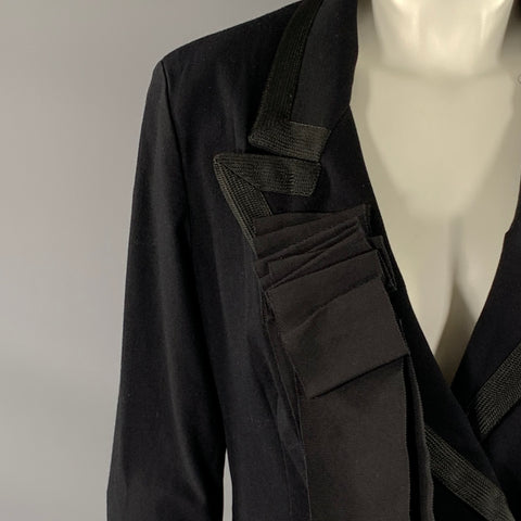 DONNA KARAN Size 8 Black Wool Blend Ruffled Peak Lapel Jacket Indoor Blazer