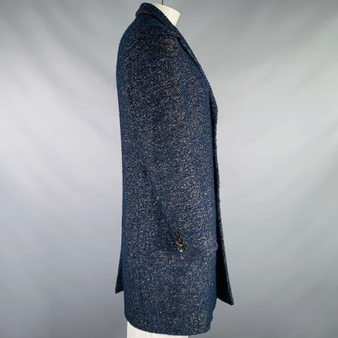 HUGO BOSS Size 42 Navy Taupe Nailhead Virgin Wool Blend Coat