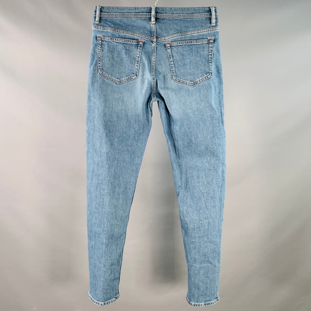 ACNE STUDIOS Size 29 River Mid Blue Contrast Stitch Cotton Blend Button Fly Jeans