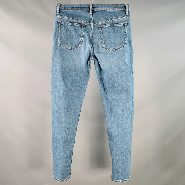 ACNE STUDIOS Size 29 River Mid Blue Contrast Stitch Cotton Blend Button Fly Jeans