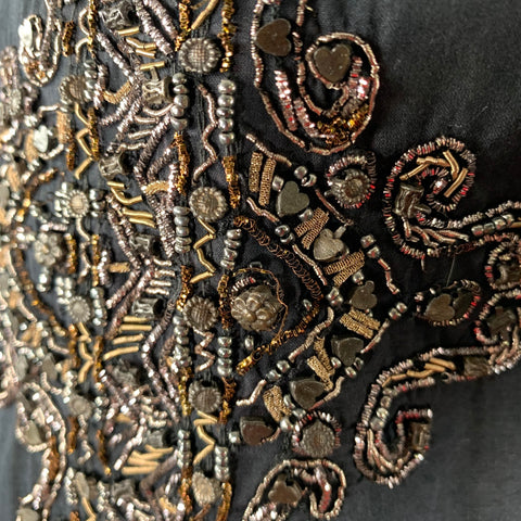 JUST CAVALLI Size 42 Black Gold Embroidery Metal Long Sleeve Shirt