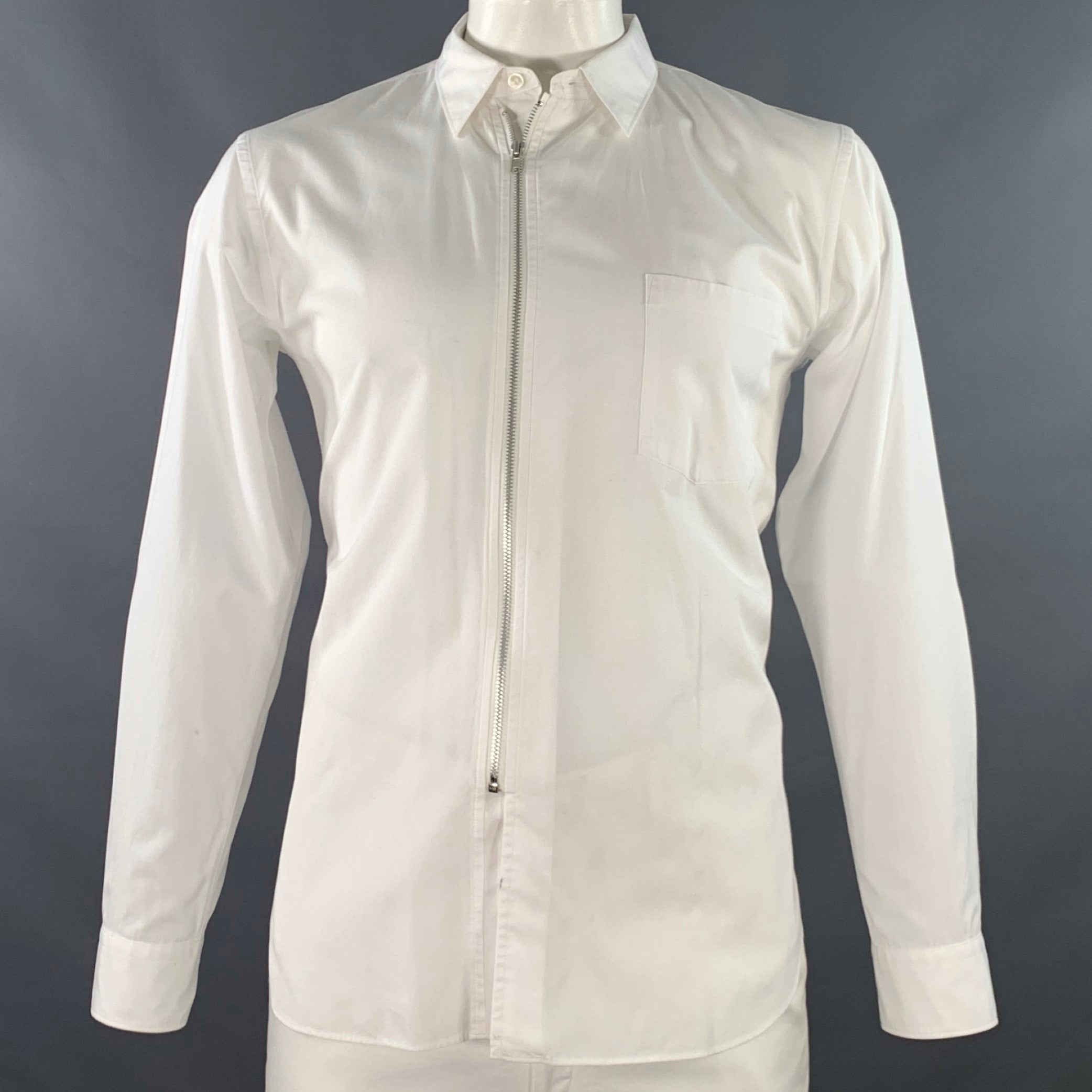 COMME des GARCONS Size L White Cotton Zip Up Long Sleeve