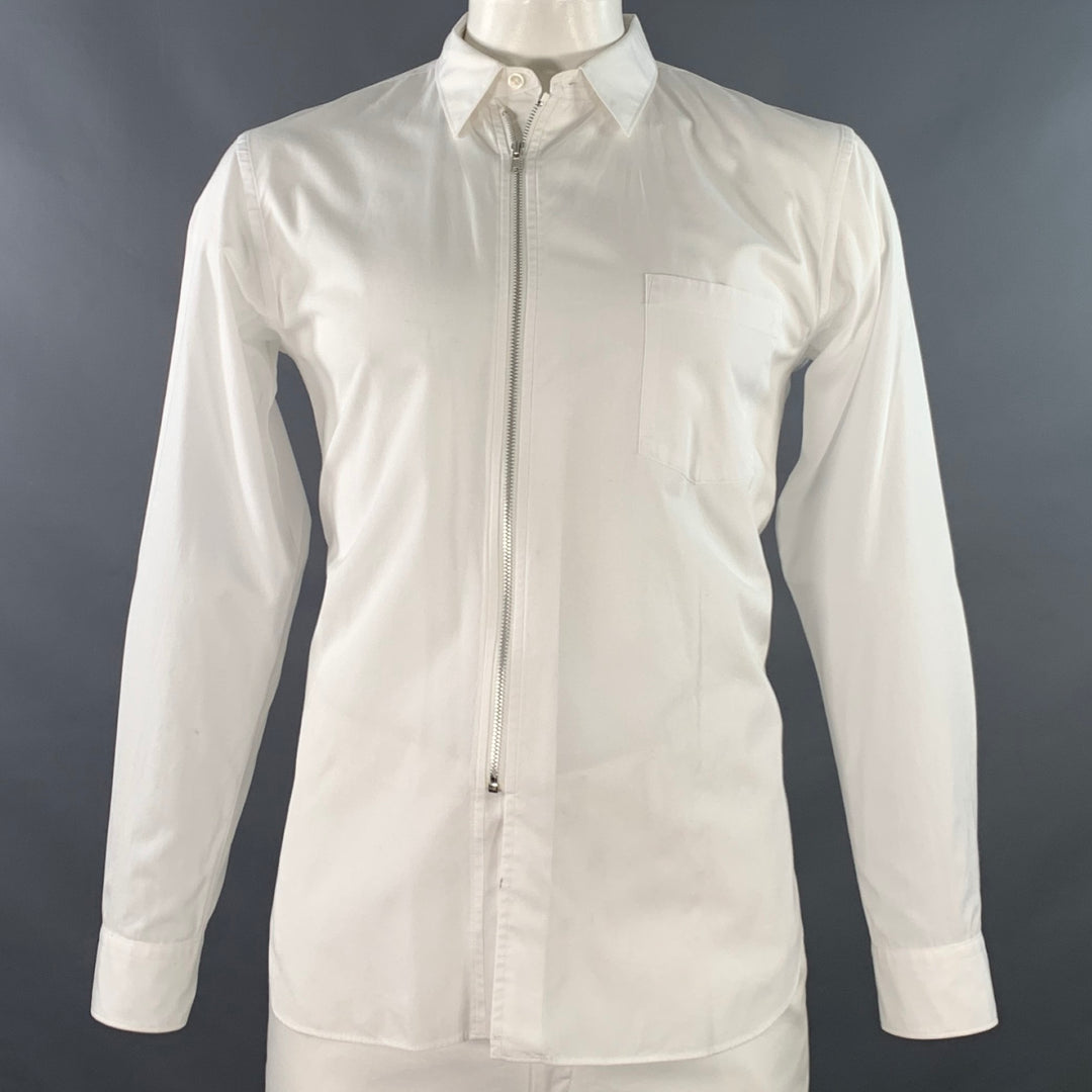 COMME des GARCONS Size L White Cotton Zip Up Long Sleeve Shirt