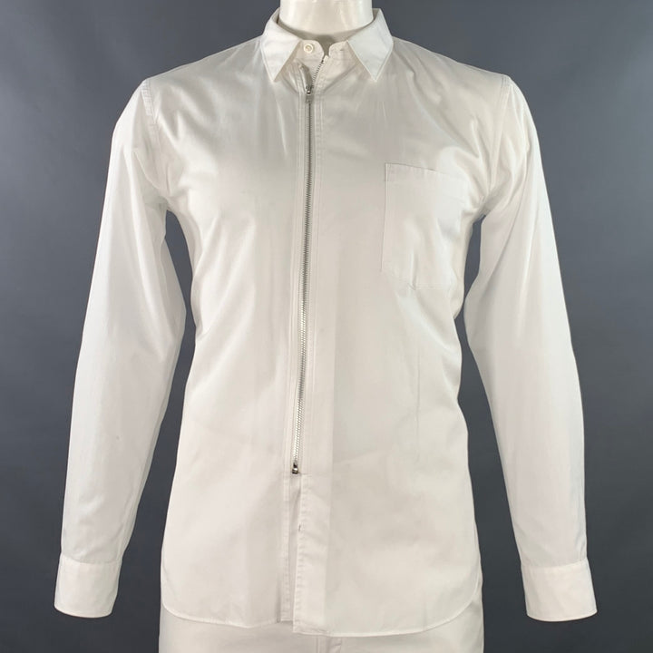 COMME des GARCONS Size L White Cotton Zip Up Long Sleeve Shirt