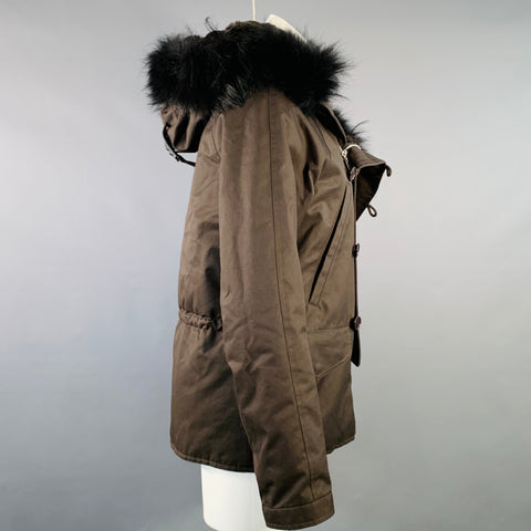 LAD MUSICIAN Size M Brown Black Cotton Fur Collar Zip Buttons Jacket