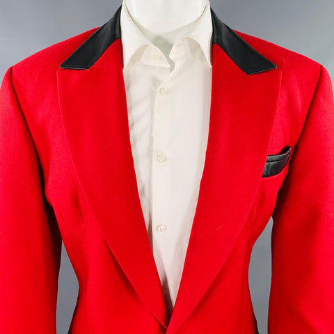 CLAUDE MONTANA Size 40 Red Black Virgin Wool Peak Lapel Sport Coat