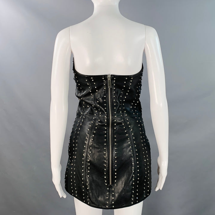 RETROFETE Size S Black Silver Leather Strapless Crystal Studded Mini Dress