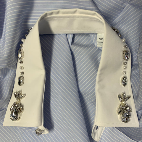 Chemise longue BURBERRY Taille S Rayures bleues et blanches Coton Embellissement en cristal Une poche Manches longues