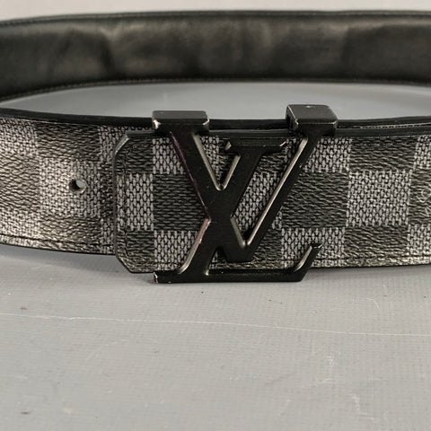 LOUIS VUITTON Size 35 Grey Black Checkered Coated Canvas Belt