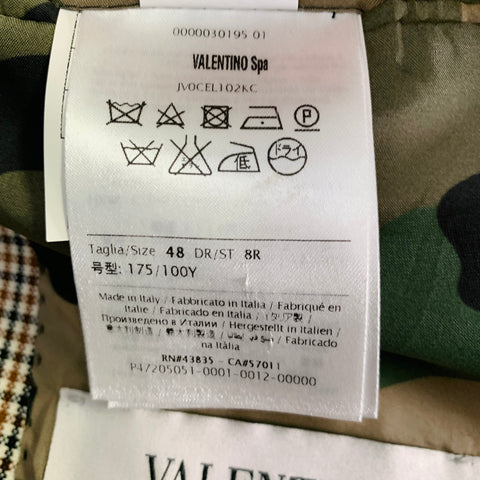 VALENTINO Taille 38 Costume en Laine à Carreaux Noirs, Blancs et Fauves avec Revers Cranté