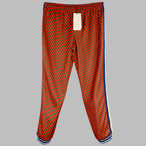 GUCCI Size M Red Green Stripe Polyester Cotton Joggers Casual Pants