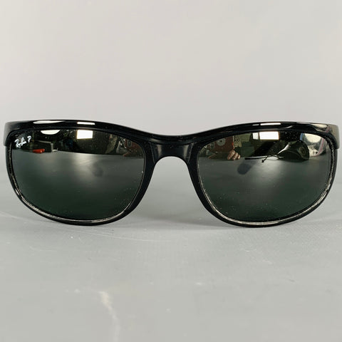 RAY-BAN Black Acetate Wrap Around Polarized Sunglasses