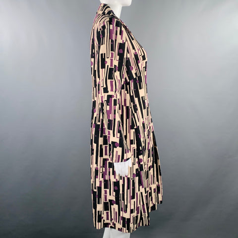 MARNI Size 8 Rose Purple Black Cotton Silk Print Open Front Coat