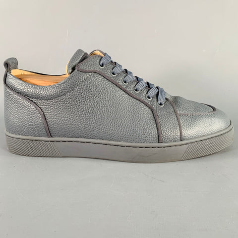 CHRISTIAN LOUBOUTIN Size 11 Rantulow Orlato Grey Slate Pebble Grain Leather Low Top Sneakers