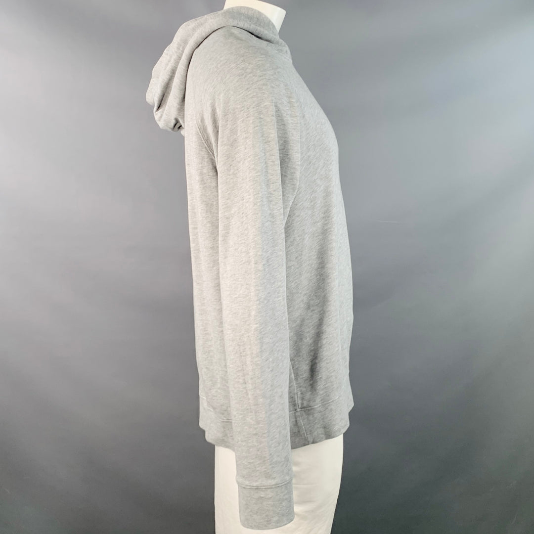 VINCE Size L Heather Grey Cotton Jersey Hooded Sweatshirt