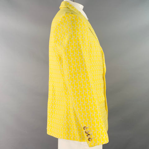 MR TURK Chest Size 42 Yellow Grey Jacquard Cotton Blend Notch Lapel Sport Coat