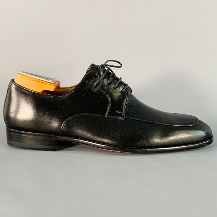 MAGNANNI Size 8.5 Black Leather Derby Split Toe Lace-Up Shoes