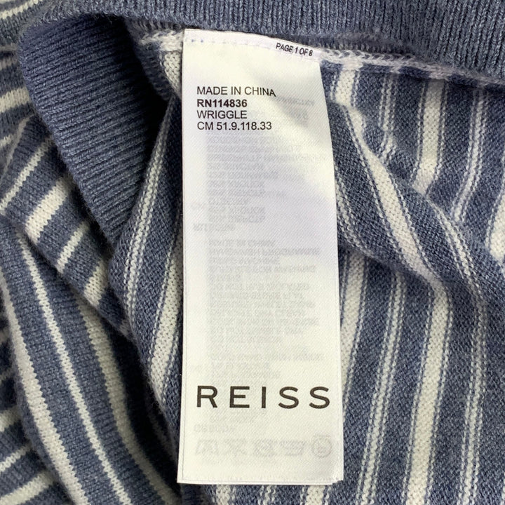REISS Size S Wriggle Blue Cream Stripe Wool Cotton Zip Up Polo