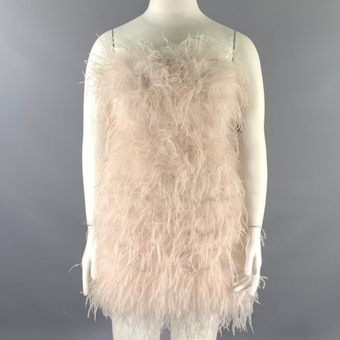 LAMARQUE Size L Tan Champagne Feathers Cocktail Dress