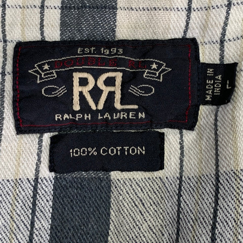 RRL by RALPH LAUREN Size L Grey Taupe Plaid Cotton Two Pockets Long Sleeve Shirt