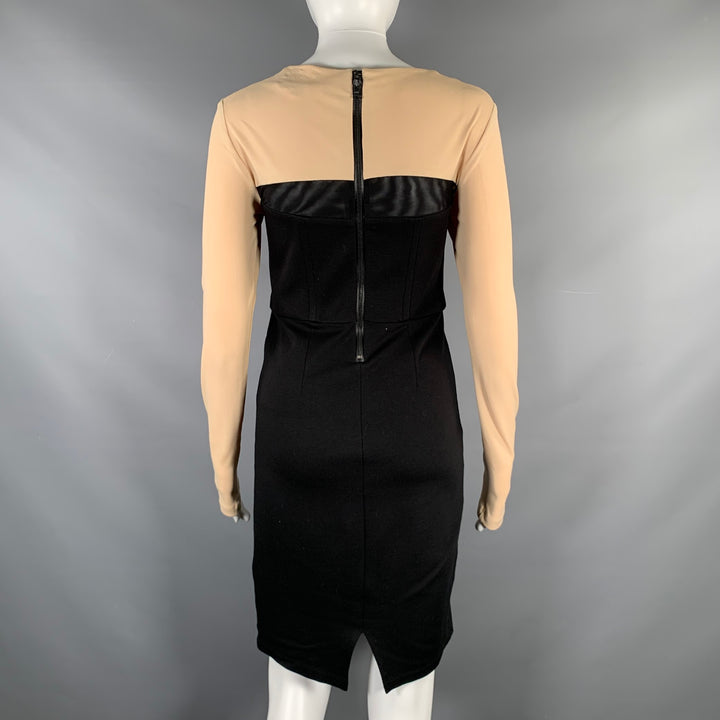 ALICE + OLIVIA Size 6 Black Nude Rayon Blend Color Block Long Sleeve Dress