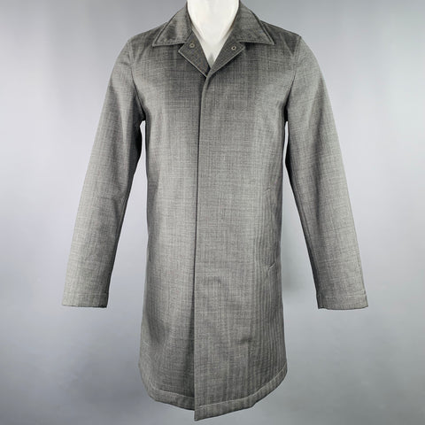 JIL SANDER Size 34 Grey Herringbone Polyamide Hidden Snaps Coat