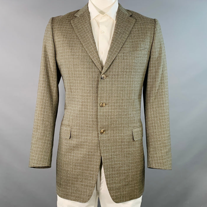 ERMENEGILDO ZEGNA Size 44 Long Grey Blue Houndstooth Wool Sport Coat