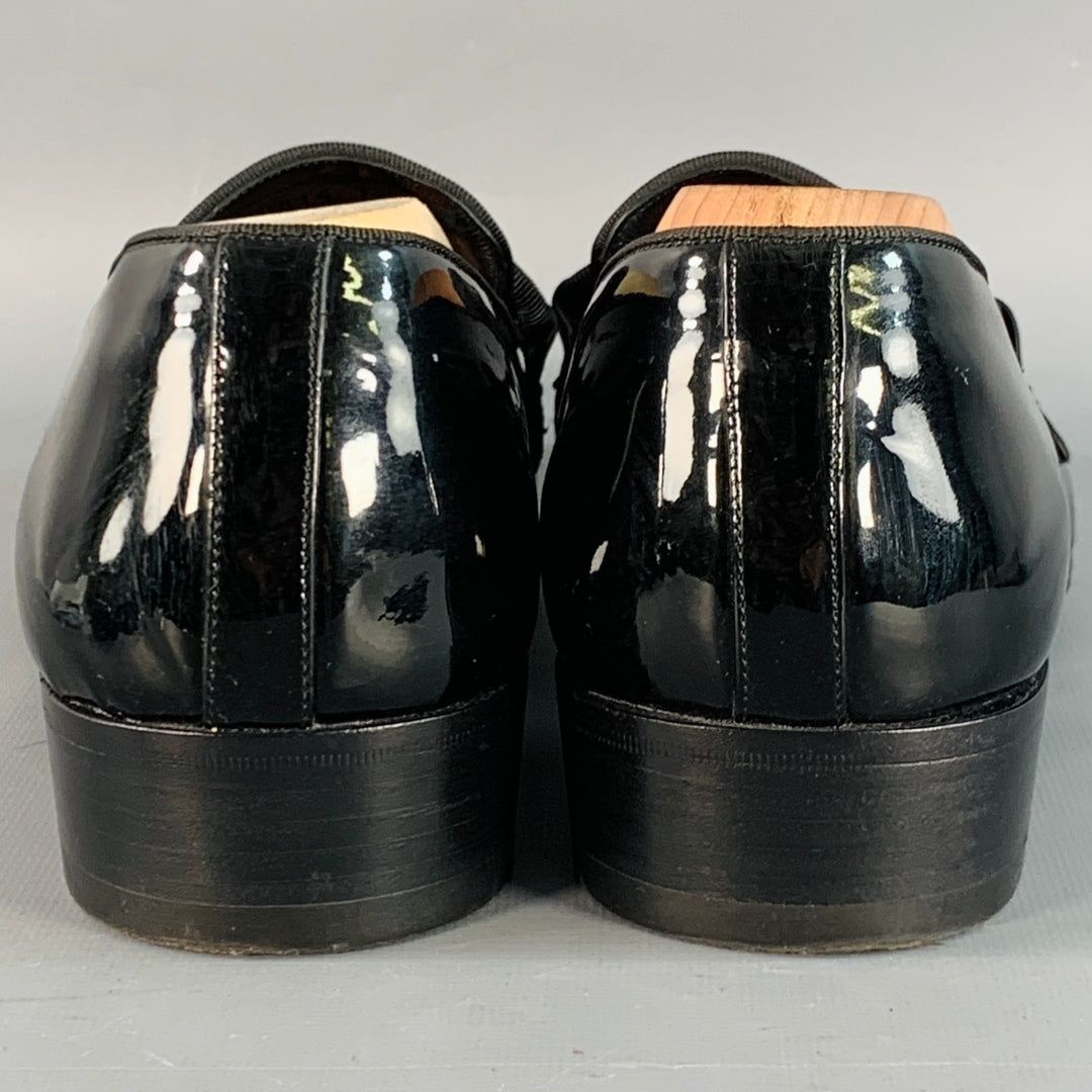 TOM FORD Size 10.5 Nero Black Patent Leather Grosgrain Trim Slip On Loafers