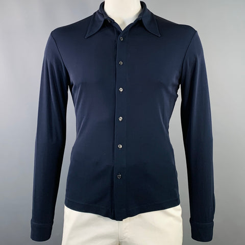 DANIEL CLEARY Size L Navy Rayon Jersey Pointed Collar Long Sleeve Shirt