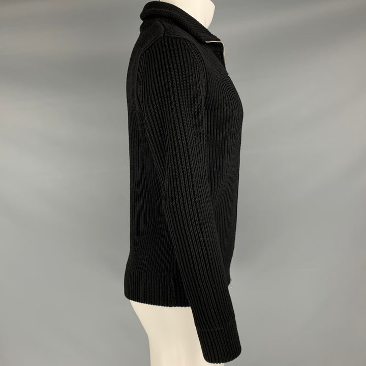 MARTIN MARGIELA Size S Black Ribbed Knit Wool Zip Up Cardigan