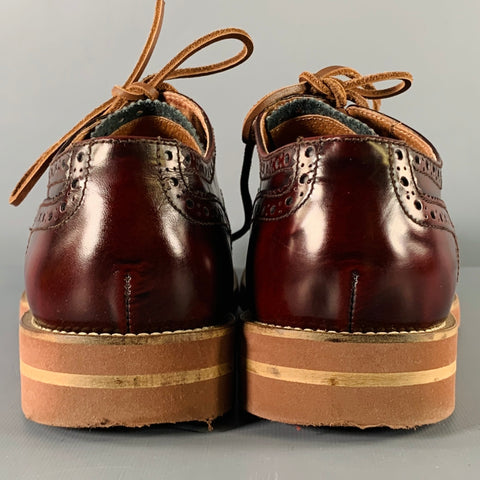 DOUCAL'S Size 8.5 Burgundy Perforated Leather Wingtip Lace-Up Shoes