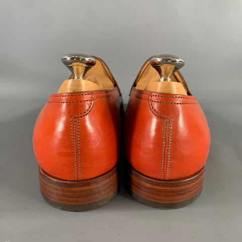 JOHN LOBB Size 9 Orange Red Leather Penny Loafers