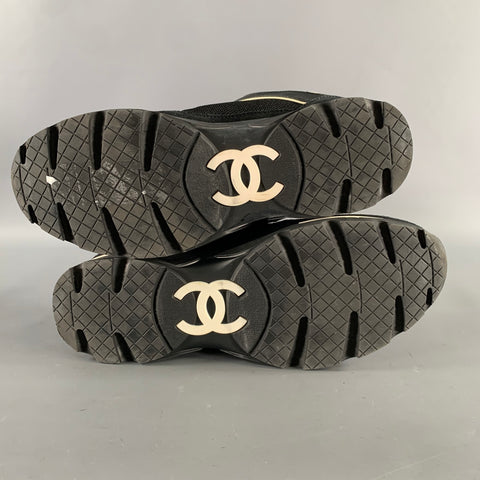 CHANEL Size 9 Black White M G26582 39 Monogram Trainer Sneakers