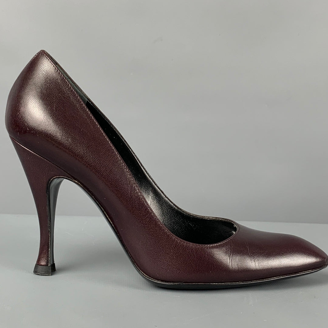 BALENCIAGA Size 6 Dark Burgundy Leather Classic Pumps